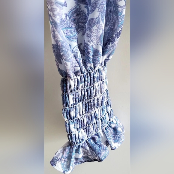 For Love & Lemons Blouse Crop Top Janelle Boho Ruffle V-Neck CT-1770 Blu/Wht/Prp - Picture 9 of 12